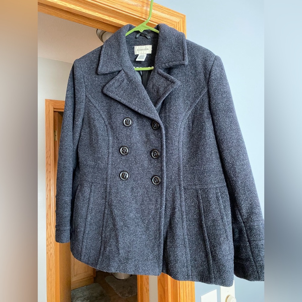 St. John’s Bay pea coat dark charcoal gray, in excellent condition!